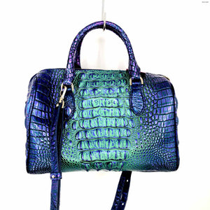 BRAHMIN Blue Purple Multi Embossed leather Dyed Print Doctor Bag 11" 5.5" Purse