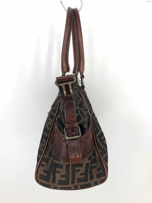 FENDI Brown Leather & Canvas Pre Loved Monogram Purse