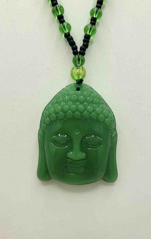 Green Black Glass Beaded Buddah Necklace