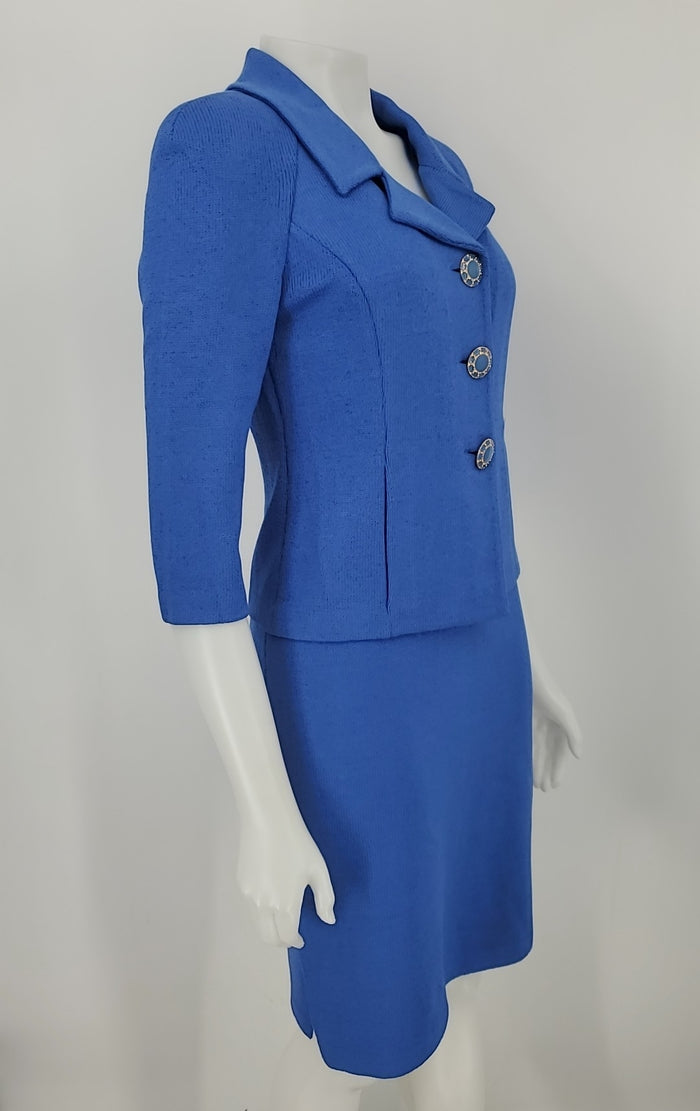 ST. JOHN Blue Gold Knit Made in Mexico 3/4 Sleeve Dress & Jacket Dress Set