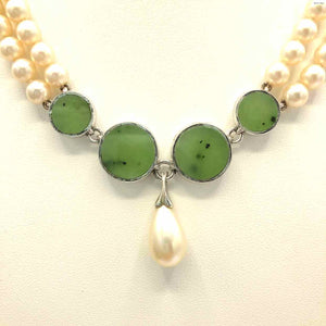 White Green Sterling Silver "Pearl" Double Strand 16" ss Necklace