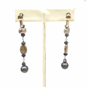 Pearl Iolite Dangle Clip Ons