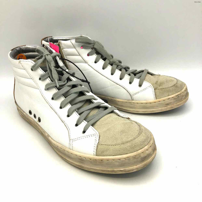 P448 White Brown Leather Made in Italy Distressed High Top Sneaker Shoes