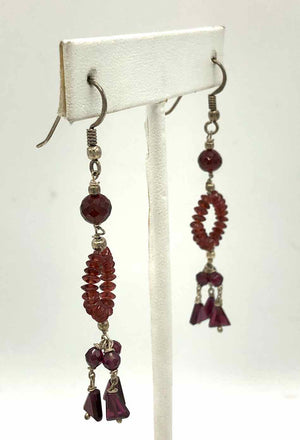 Sterling Silver Garnet Dangle ss Earrings