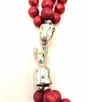 SIMON SEBBAG DESIGNS Red Sterling Silver Beaded 3 Strand ss Necklace