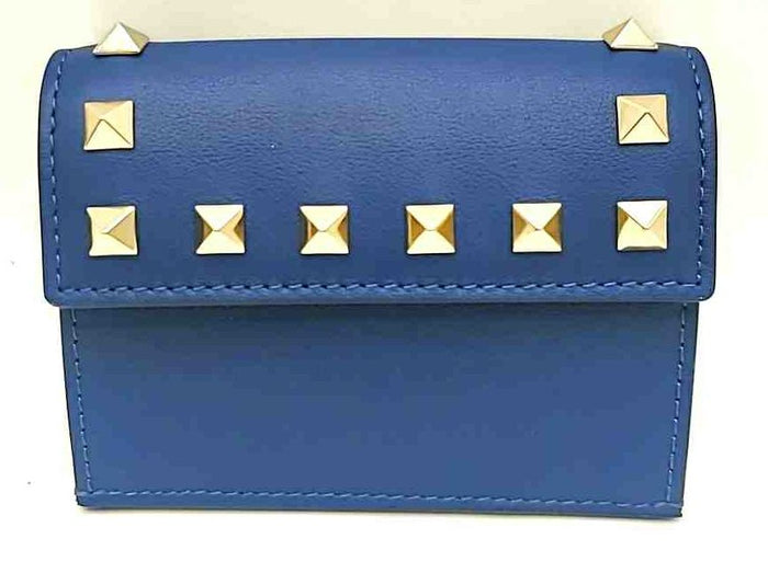 VALENTINO Blue Gold Leather Card Holder Wallet