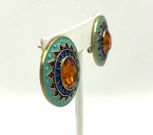 HEIDI DAUS Turquoise Orange Multi Enamel Crystal Pre Loved Oval Earrings