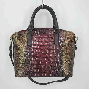 BRAHMIN Burgundy Black & Gold Leather Mock Croc Satchel Purse