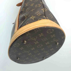 LOUIS VUITTON Brown Tan Leather Pre Loved Monogram Buckle Tote 10.5" 8" Purse