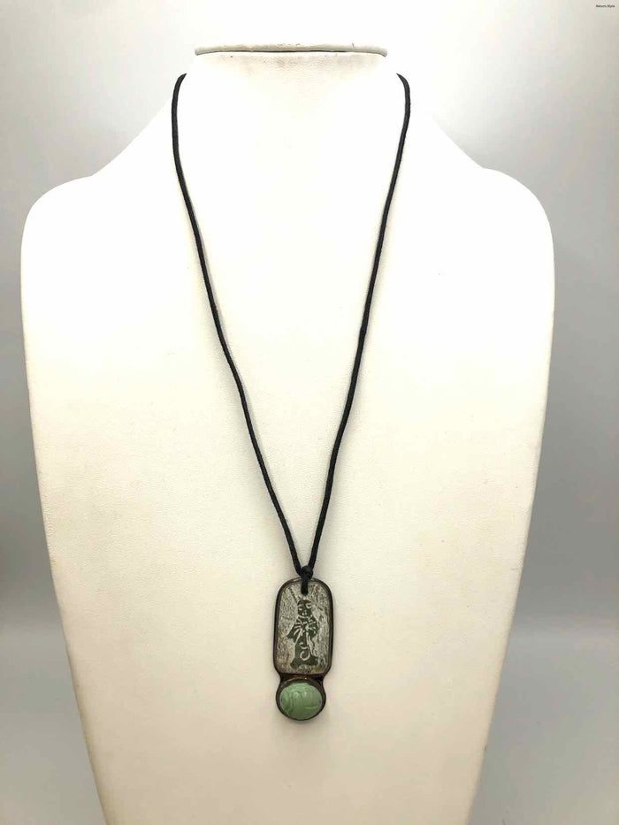 Green Sterling Silver Asian Design Buddah ss Necklace