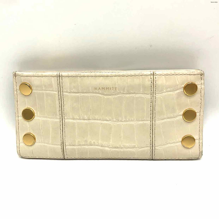 HAMMITT Beige Gold Leather Pre Loved Mock Croc Fold Over Wallet