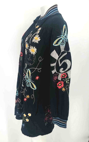 JOHNNY WAS Black Red Multi Embroidered Snap Butttons Longsleeve Jacket