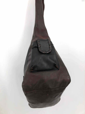 CARLOS FALCHI Brown Black Leather Pre Loved Hobo Shoulder Bag 9" 7" 10" Purse