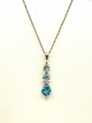 Blue Topaz Sterling Silver Pendant on Chain ss Necklace