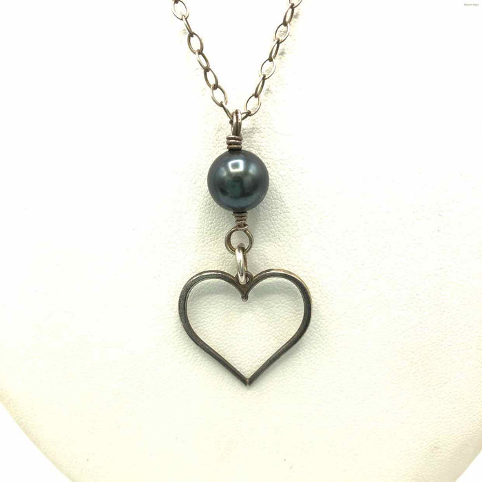 Gray Iridescent Sterling Silver "Pearl" Heart 16" ss Necklace