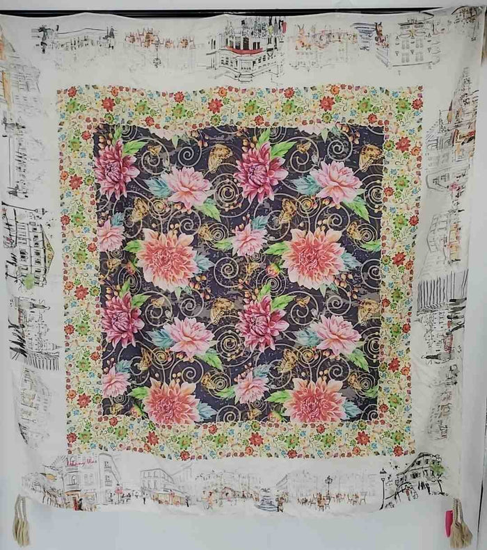 JOHNNY WAS White Green Multi Silk Pre Loved Print Scarf