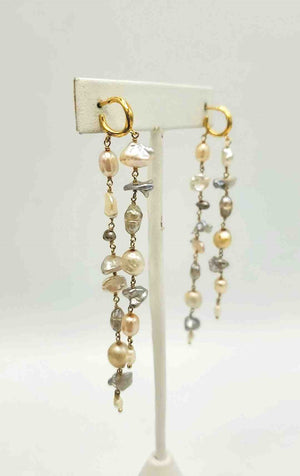 CHAN LUU White Gray Gold Plate Sterling Silver Pearl Dangle ss Earrings