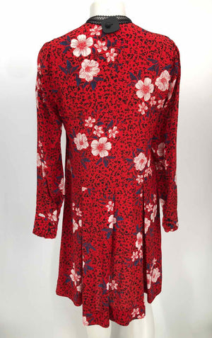 ZADIG & VOLTAIRE Red White & Blue Silk Floral Print Longsleeve Dress