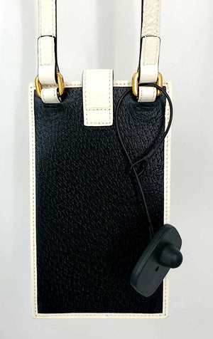 GUCCI White & Black Leather Phone Crossbody Purse