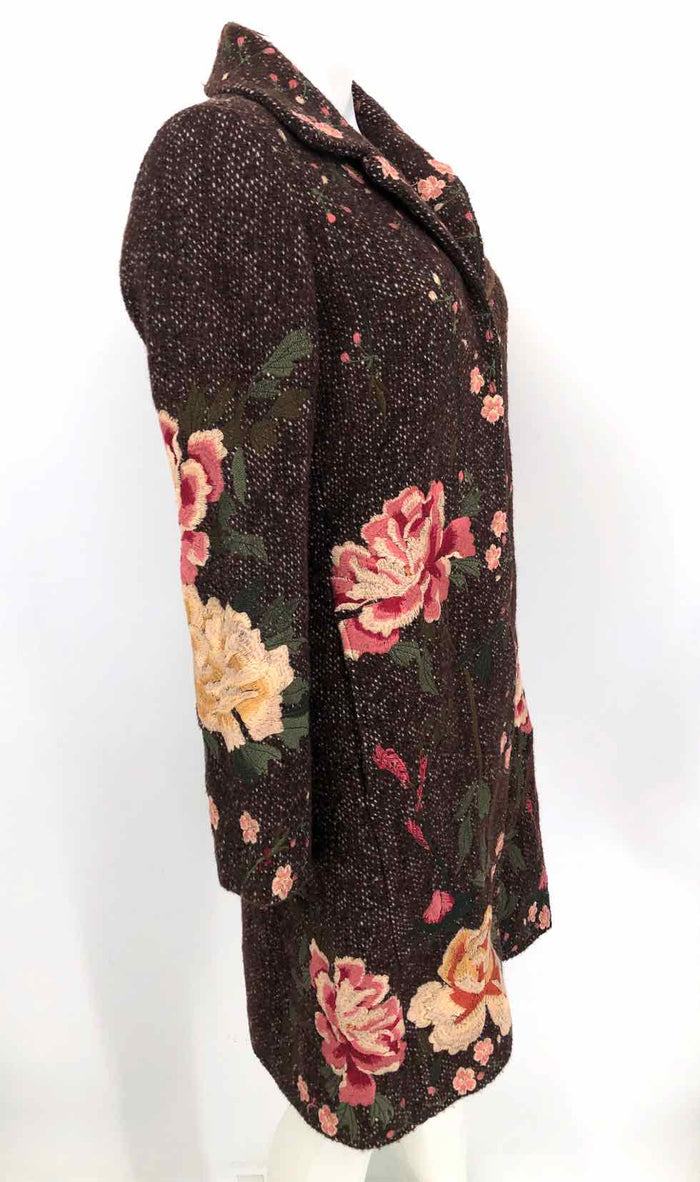 BIYA by JOHNNY WAS Brown Pink Multi Knit Embroidered Snaps Jacket