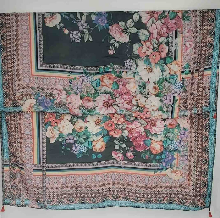 JOHNNY WAS Black Pink Multi Pre Loved Print Scarf