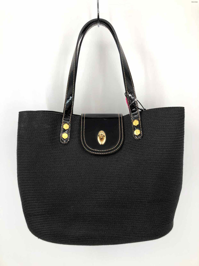 ERIC JAVITZ Black Gold Pre Loved Woven Handbag 12" 7" 10" Purse