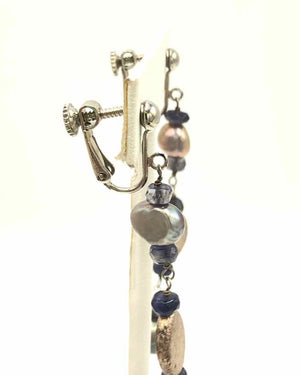 Pearl Iolite Dangle Clip Ons