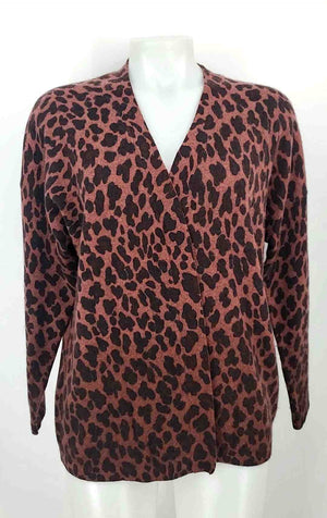 27 MILES MALIBU Brown Pink & Black Cashmere Animal Print Wrap Sweater